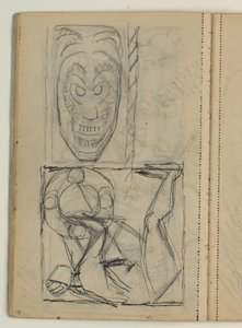 Schets van masker, vermoedelijk naar voorbeeld. Ontwerp voor het grafmonument van Poul S. Christiansen