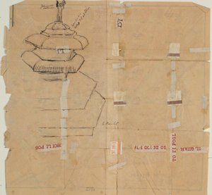 Studie van fontein, en notities door Niels Larsen Stevns
