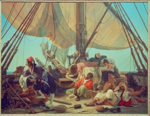 Piraten op het dek van hun schip