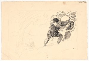 Polyfemus gooit stenen naar het schip van Odysseus