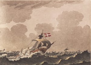 Een gehavend schip, signalerend loods