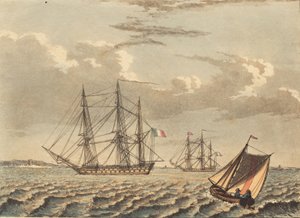 Franse Oorlogsschepen voor Anker, en een Boot die Kruist door Niels Truslew