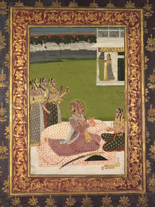 Portret van Maharaja Savant Singh met partner, Bani Thani, midden 1700s door Nihal Chand