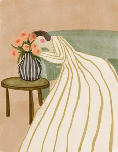 Vrouw die bloemen bewondert door Nikita Jariwala