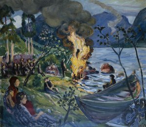 Midzomervuur bij Jølster water door Nikolai Astrup