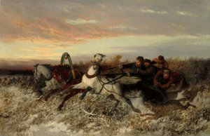 Paardenslee, achtervolgd door wolven door Nikolai Jegorowitsch Swertschkow