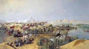 Russische troepen steken de Amu Darya-rivier over door Nikolai Karasin