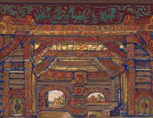 Het paleis van tsaar Berendey. Decorontwerp voor het toneelstuk Sneeuwmeisje van A. Ostrovsky door Nikolai Konstantinowitsch Roerich