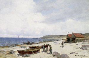 Vissers op het strand