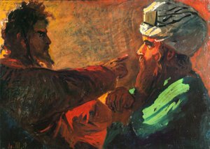 Christus en Nicodemus Studie, 1889 door Nikolai Nikolayevich Ge