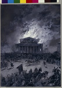 De Brand van het Bolshoi Theater in Moskou, 11 maart 1853 door Nikolai Nikolayevich Karasin