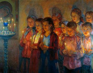 In de kerk, 1939 door Nikolai Petrovich Bogdanov Belsky