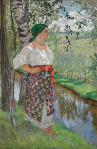 Boerin bij een beek door Nikolai Petrovich Bogdanov Belsky