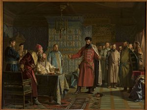 De ruzie van Zakhary Lyapunov met tsaar Vasili Shuisky in het Kremlin door Nikolai Vasilievich Nevrev