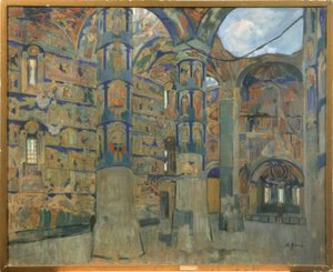 Interieur van de kerk van het Makarios-Scheltowodski-Dreifaltigkeitsklooster in Makarjewo