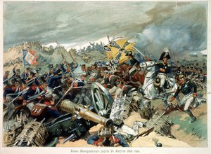 De slag bij Borodino, 7 september 1812 (26 augustus 1812), derde Franse offensief (of slag bij de Moskova, tussen het Grote Leger van Napoleon en de Russische troepen, tijdens de Russische veldtocht) door Nikolay Semenovich Samokish