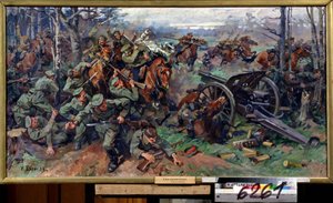 De Russische cavalerie valt de Duitse artillerie aan in 1915 door Nikolay Yakovlevich Borisov