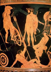 Herakles en Griekse helden, detail van een Attische roodfigurige calyx-krater, ca. 490 v.Chr. door Niobid Painter