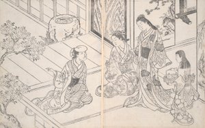 Een huiselijke scène door Nishikawa Sukenobu