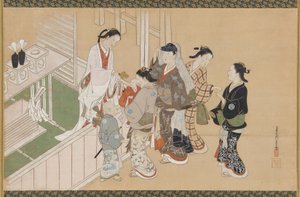 Eerste bezoek van een baby aan een Shinto-schrijn, Edo-periode, eind 17e-begin 18e eeuw