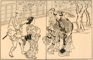 Drie vrouwen en mannelijke bediende, 1730, 1924 door Nishikawa Sukenobu