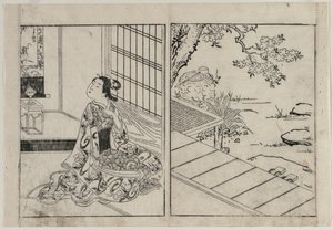 Vrouw die naar een Hangende Rol kijkt, ca. 1740