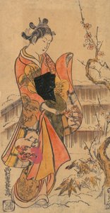Een jonge dame in een tuin door Nishimura Shigenaga