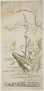 Landschap met Reiger en Boot door Nishimura Shigenaga