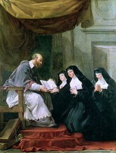 St. Francois de Sales geeft de regel van de Visitatie aan St. Jeanne de Chantal