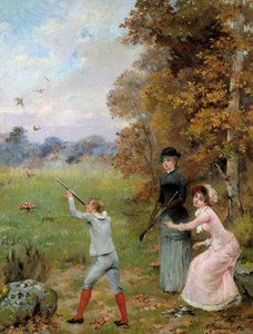 De Kleine Jager Schilderij door Noel Saunier (1847-1890) 19e eeuw Privécollectie door Noel Saunier