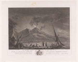 Landschap met vissers en actieve Vesuvius door Noël Le Mire