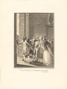 Hij is gekwetst, ik sleep hem met moeite mee door Noël Le Mire after Jean Michel Moreau