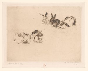 Zes konijnen door Norbert Goeneutte (signed by artist)