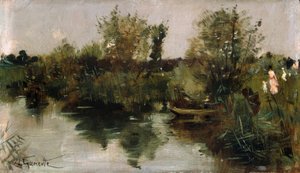 Idyllisch rivierlandschap door Norbert Goeneutte