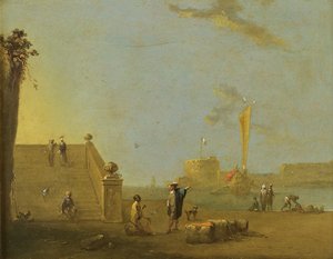 Havenscène in een Spaanse Haven door Norbert Joseph Carl Grund