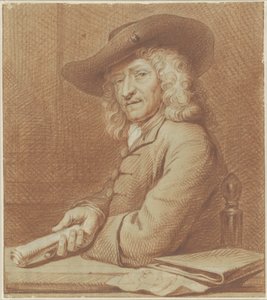 Portret van de tekenaar Jan Pietersz. Zoomer, met hoed en rol papier door Norbert van Bloemen