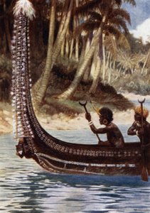 Een kano met de "Totoishu," Nieuw-Georgia, Salomonseilanden