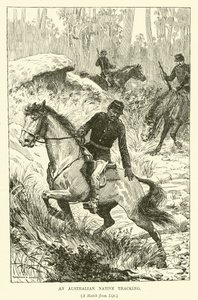 Een Australische inboorling die sporen volgt (gravure) door Norman Hardy