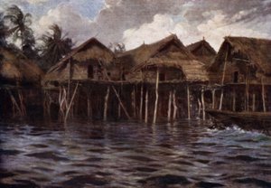 Motu Dorp vanaf de Zee door Norman Hardy