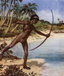 Inheemse Boogschutter die Vissen schiet, Britse Salomonseilanden