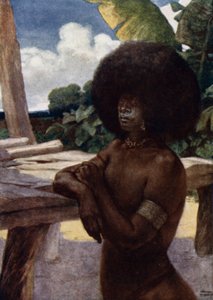 Inheemse van Brits Nieuw-Guinea, toont de manier van haar dragen