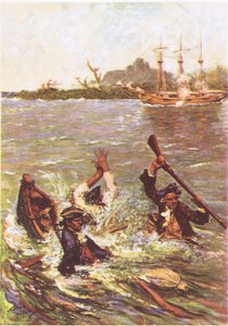 De boot zonk met de achtersteven in drie voet water door Norman Mills Price