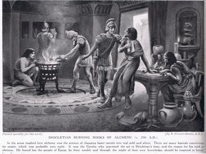 Diocletianus verbrandt boeken over alchemie 290AD door Norman Prescott Davies