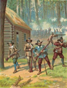 De pelgrims vechten tegen de indianen door North American