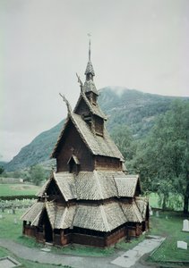 Uitzicht op de staafkerk van Borgund, ca. 1150