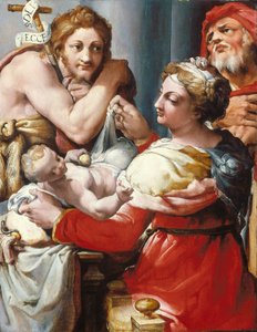 De Heilige Familie met Johannes de Doper door Nosadella (d.1571)