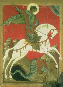 Icoon van St. George en de Draak door Novgorod School