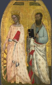 Heiligen Catharina en Bartholomeus, ca. 1350 (eitempera op hout) door Nuzi Allegretto and Ghissi Francescuccio (fl.1345 74)