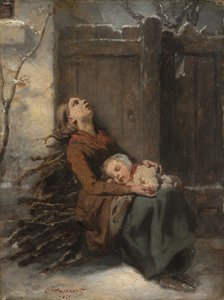 Verarmde Dode Moeder die haar Slapende Kind in de Winter Vasthoudt door Octave Tassaert