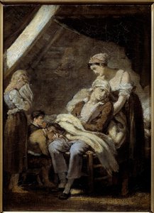De ongelukkige familie. Schilderij door Octave Tassaert